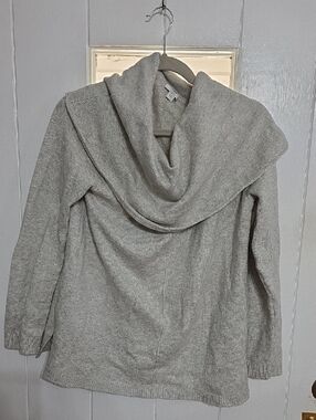 J. Jill Women's Sweater Slouchy Shawl Neck Light Gray Cotton Blend Cozy Sz S EUC